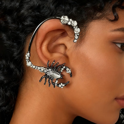 Stylish Dark-Themed Halloween Scorpion Earrings with Sparkling Full Rhinestone Accents - Elegant Alloy Jewelry for Women