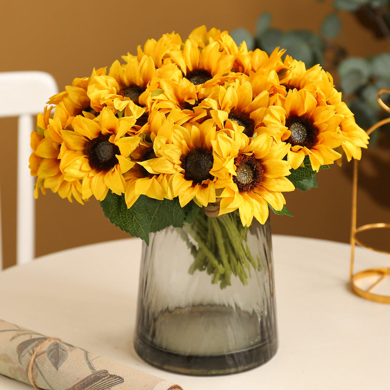 Stunning Artificial Sunflower Bouquet - Perfect for Weddings and Decorations | 6-Head Faux Floral Arrangement | Durable Handmade Craftpiece