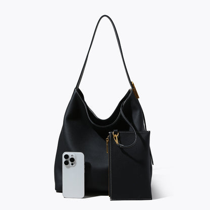 Genuine Leather Large Capacity Shoulder Crossbody Bag for Women Unique Grain Cowhide with Chic Lock Closure for Work Daily Use