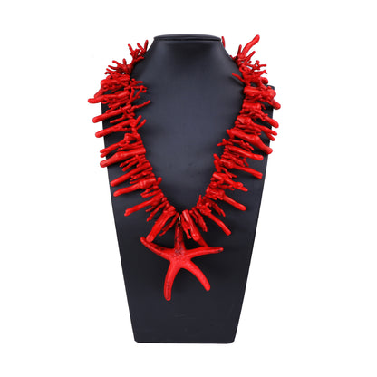 Stunning Ocean-Inspired Statement Necklace with Unique Faux Coral and Large Starfish Pendant - Casual Chic Luxury for Women