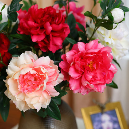 Lifelike Artificial Peony Flowers for Weddings and Home Decor - Elegant Red Peony Decorations for Celebrations and Living Room Accents - High-Quality Plastic Floral Display