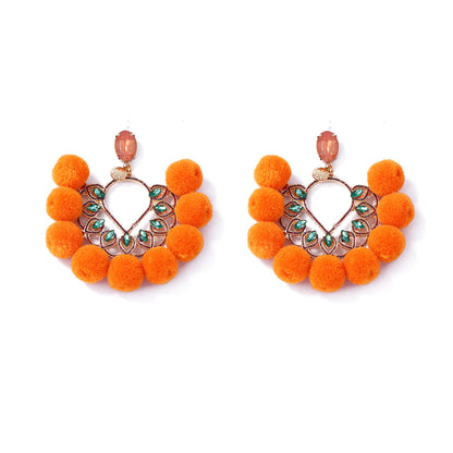 Chic & Minimalist Oversized Fluffy Pom Pom Drop Earrings with Zirconia Inlay - Unique, Luxurious Accessories for Elevated Style
