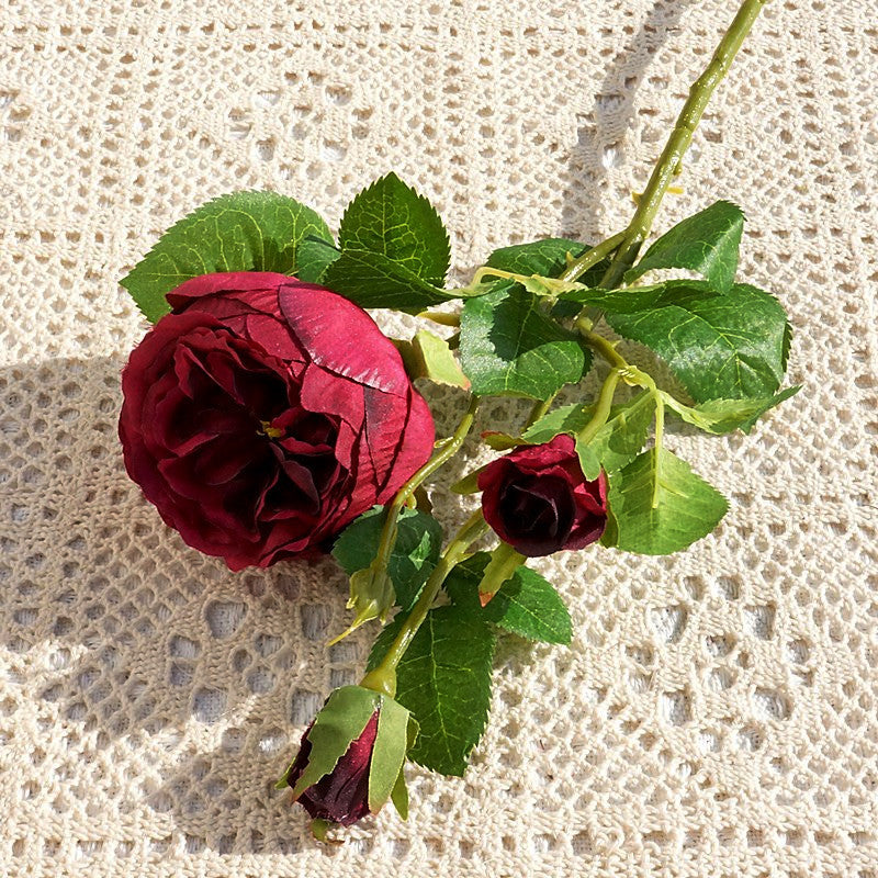 Stunning 52cm Single-Stemmed Triple-Headed Austin Roses - Realistic Artificial Flowers for Valentine's Day, Weddings, Home Decor, and Photography Arrangements