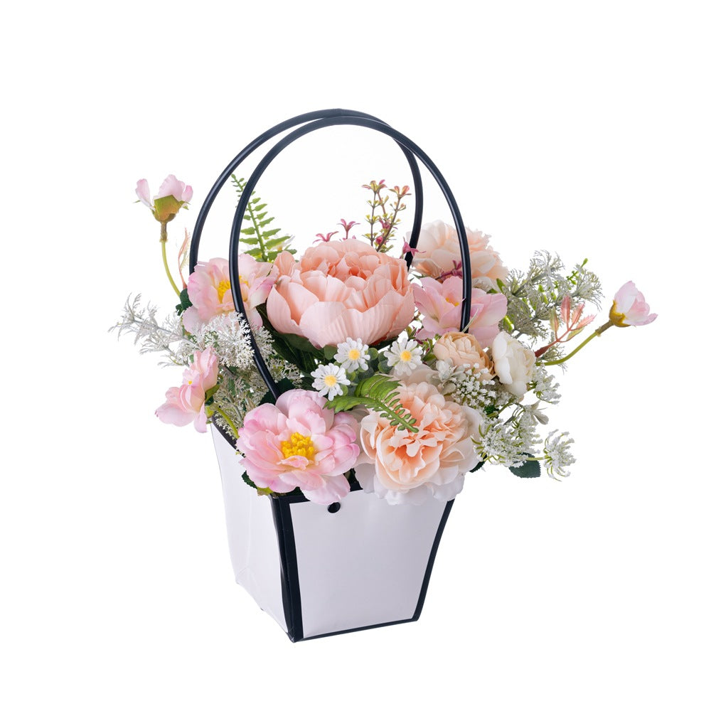 Elegant Artificial Peony Flower Basket Set – Stunning Wedding Handheld Bouquets & Wall Décor – Perfect for Celebrations and Home Décoration - Model CF01468