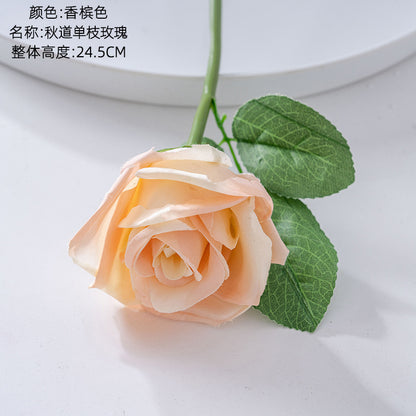 Realistic Autumn Single Stem Rose - Perfect Home Decor Accent, Wedding Bouquet, and Floral Wall Decoration - Faux Rose PJ1052