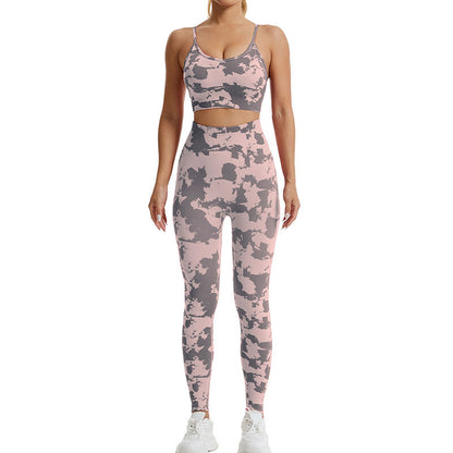 Seamless Camouflage Print Yoga Set High Waist Fitness Leggings and Sports Bra for Comfort and Performance