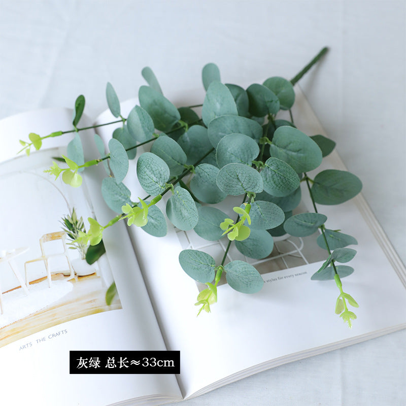 Lifelike Faux Greenery 7-Branch Golden Money Plant for Home Decor - Artificial Eucalyptus Floral Arrangement - Perfect for Garden Projects and Elegant Centerpieces