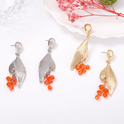 Elegant Minimalist Alloy Leaf Earrings with Full Rhinestones and Tassels - Chic and Versatile Women's Jewelry for Any Occasion