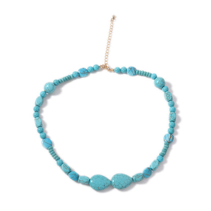 Trendy Irregular Geometric Turquoise Waterdrop Necklace – Unique Green Statement Piece for Effortless Everyday Elegance