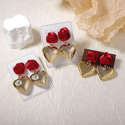 Luxurious Valentine's Day Heart-Shaped CCB Earrings with 3D Rose Design – Chic French-Inspired Accessories for Modern Romance