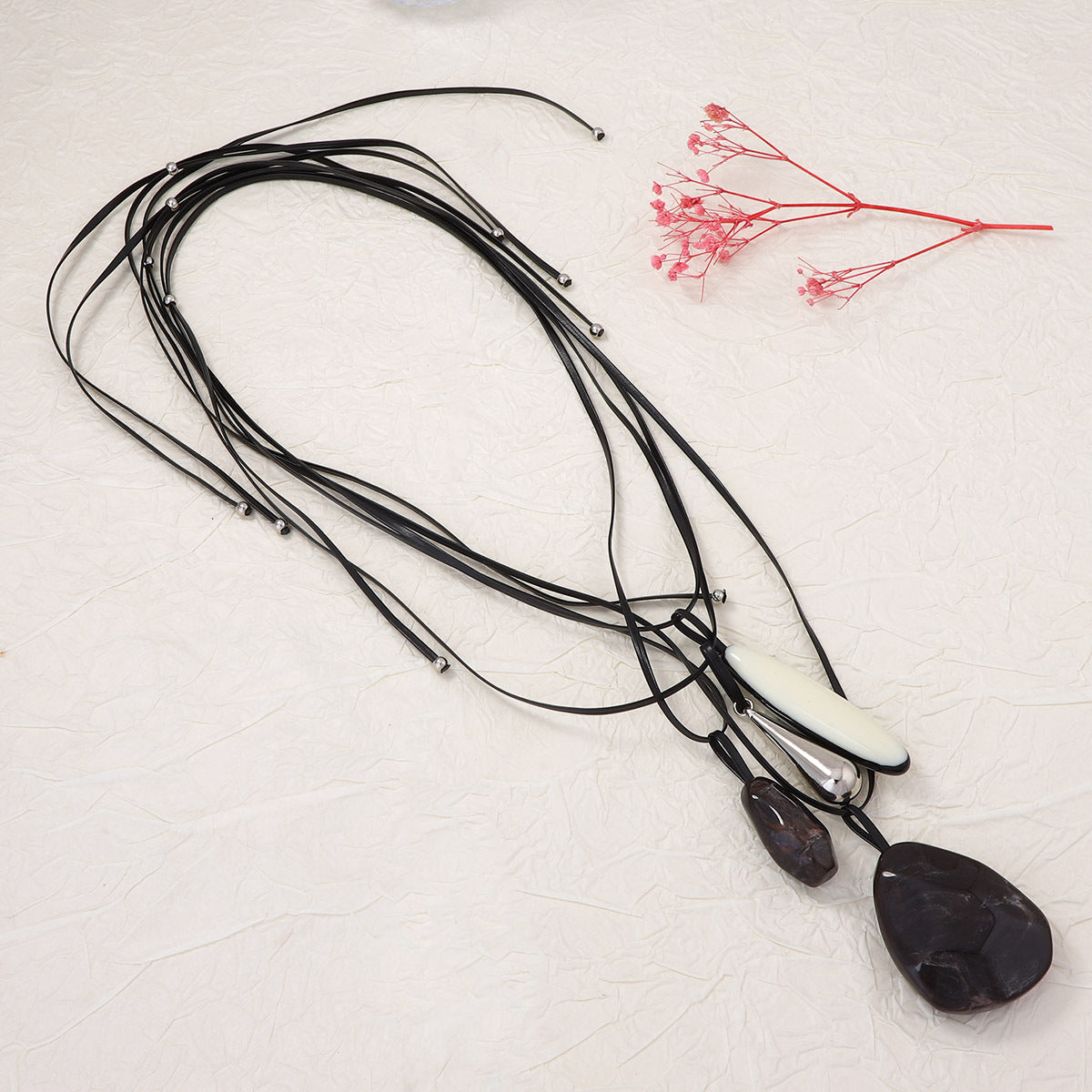 Stylish Vintage-Inspired Multi-Layer Leather and Geometric Resin Necklace for Women - Unique CCB Pendant Jewelry