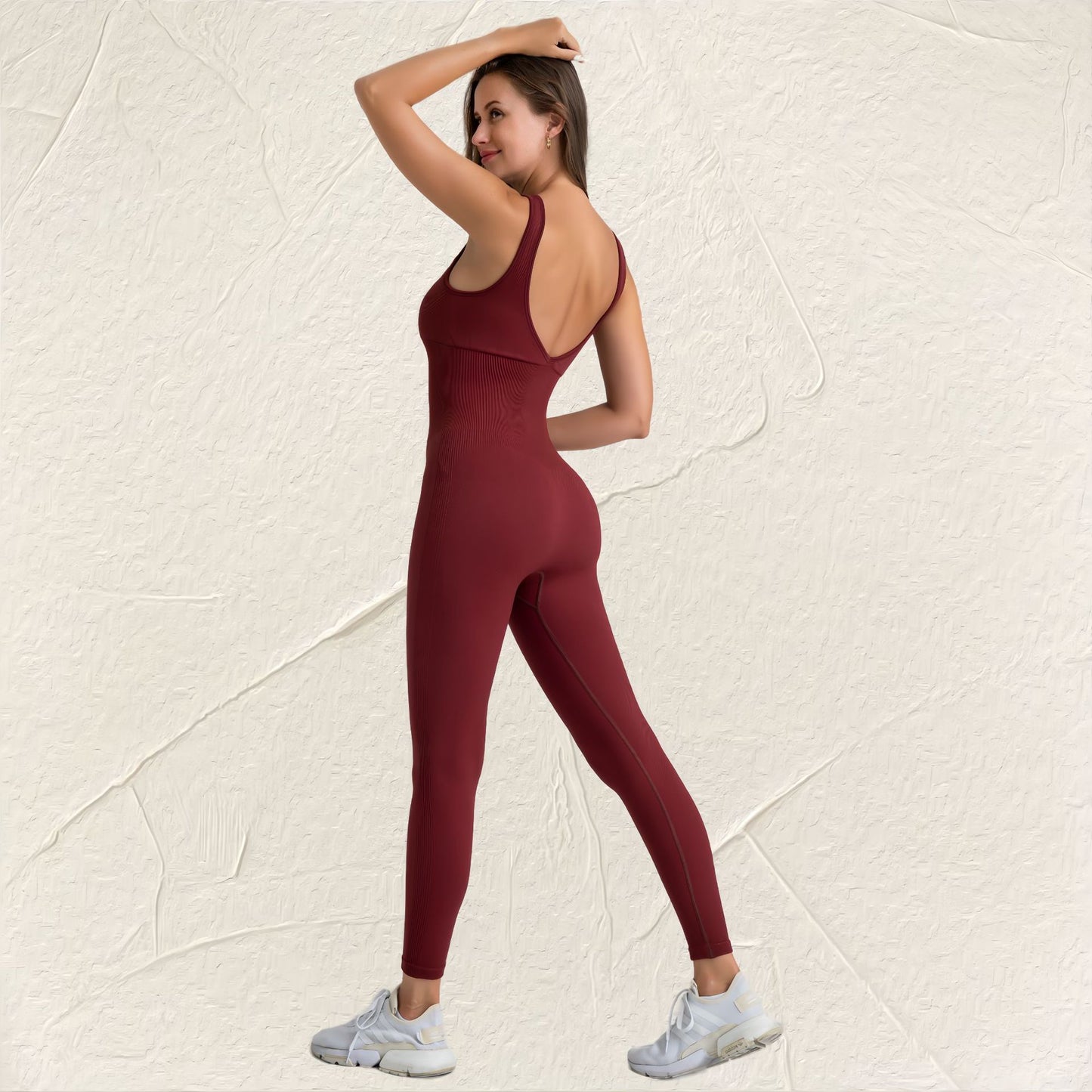 Women's Spring and Autumn Seamless Bodysuit Stretchy Quick Dry Yoga Outfit with Stunning Back Design for Running and Fitness