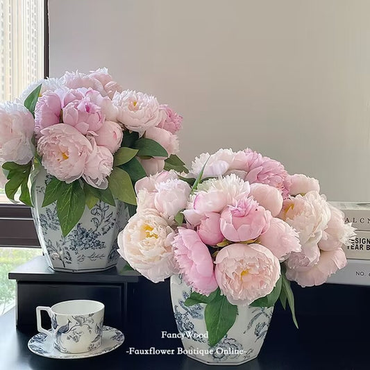 High-Quality Realistic Peony and Blossom Fake Flowers - Perfect for Living Room, Bedroom, and Dining Table Decor; Adds Elegance and Durability to Any Space