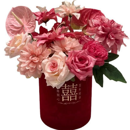 Stunning Faux Floral Wedding Room Decor - Beautifully Arranged Artificial Flowers in Embrace Bucket for Bedroom and Wedding Celebration