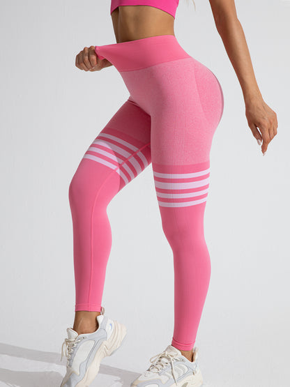 High Waisted Striped Outdoor Sports Leggings for Women Butt Lifting Yoga Pants for Quick Dry Running and Fitness