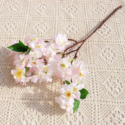 Realistic Cherry Blossom Stem with Leaves - Beautifully Crafted Artificial Flowers for Home Decor, Wedding Decorations, and Event Styling