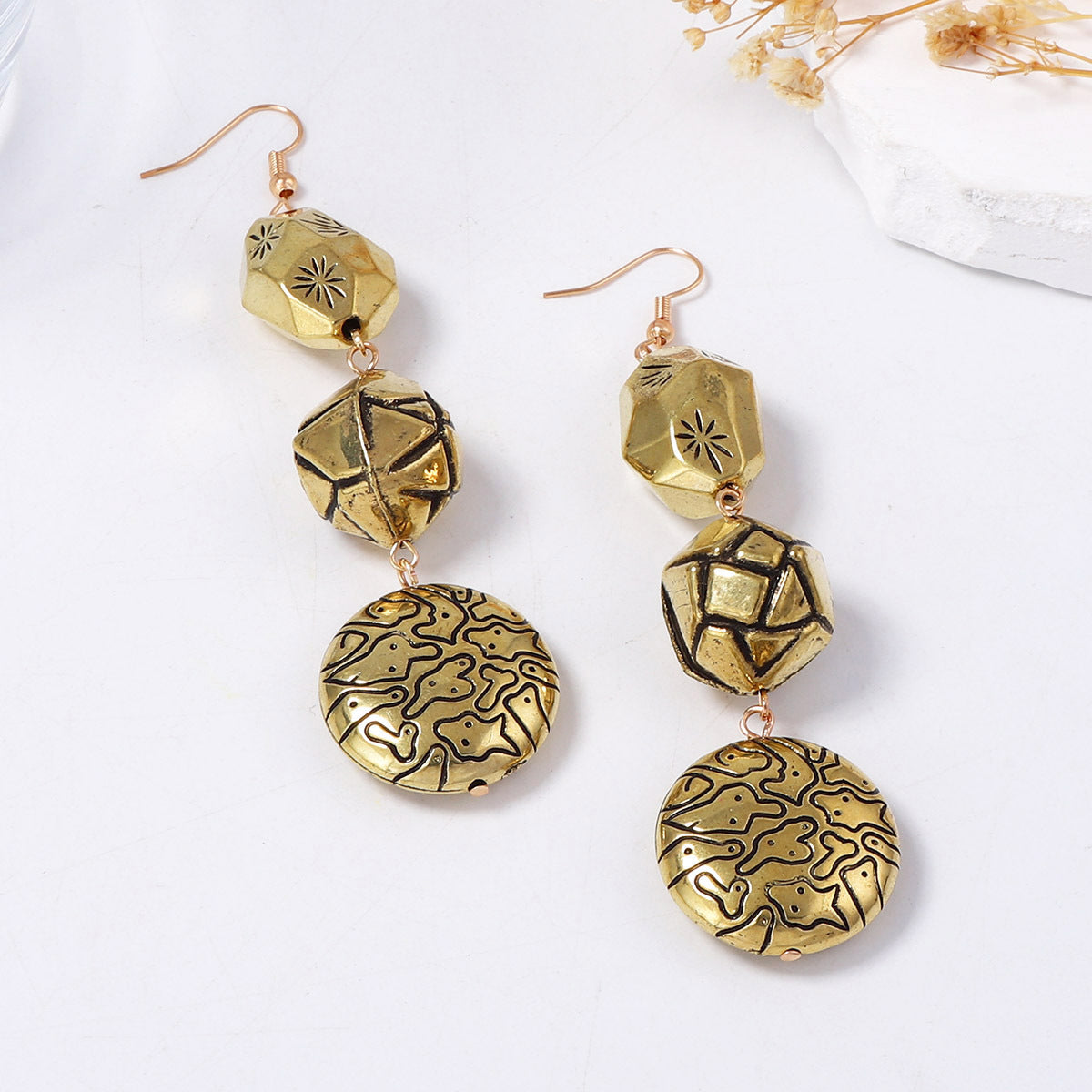 Artisanal Vintage-Inspired Geometric Tassel Drop Earrings with Unique Textured Design – Versatile Casual Style for Effortless Fashion