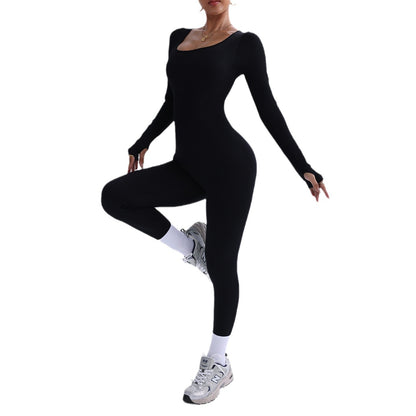 All in One Long Sleeve Sports Yoga Bodysuit Quick Dry Moisture Wicking and Figure Flattering Fitness Attire