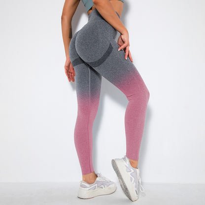 Seamless Gradient Color Yoga and Running Workout Leggings High Waisted Butt Lifting Quick Dry Activewear for Women