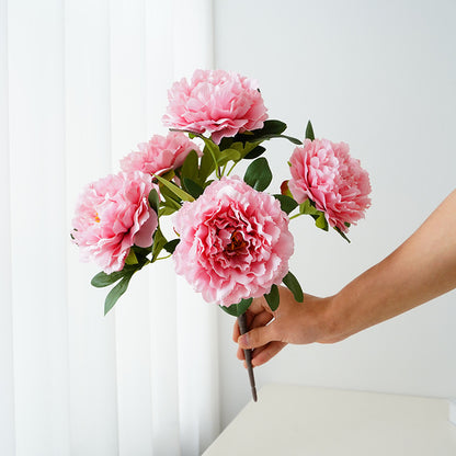 Realistic Artificial Peony Flowers - Elegant 5-Head European-Style Faux Peonies for Hotel Wedding Decorations and Ceremony Floral Arrangements