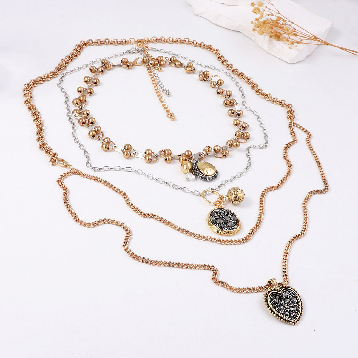 Chic and Luxurious Multi-Layered Geometric Pendant Chain Necklace – Unique Alloy Design for a Statement Look