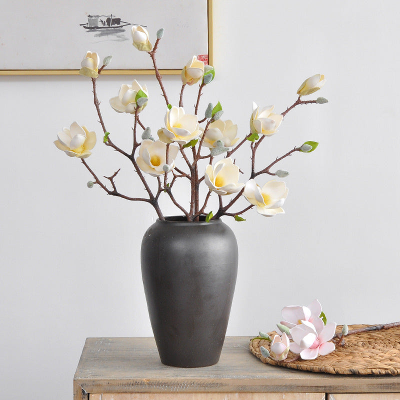 EVA Cotton Magnolia Flower – Lifelike 3-Head Artificial Floral Arrangement for Elegant Tea Rooms and Living Rooms