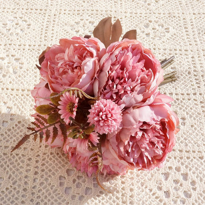 Stunning European-Style 5-Head Artificial Daisy and Peony Bouquet - Perfect for Home Decor, Wedding Celebrations, and Photography Studio Arrangements