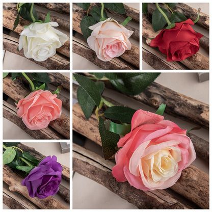 Realistic Faux Flower Single Stem Rose Bouquet for Weddings – Perfect Home Decor, Background Wall Accents, and Stunning Photography Props – Model MW41105