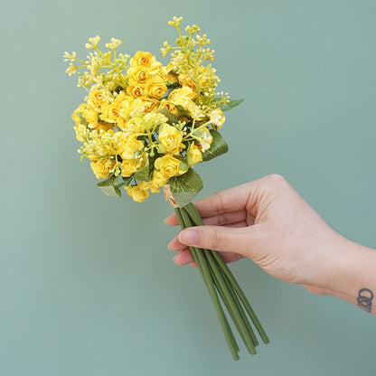 Elegant Faux Rose and Wheat Mini Paper Bouquet - Perfect for Weddings, Photography, and Home Decoration