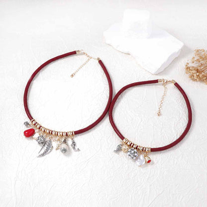 Chic Vintage-Inspired 2-Piece Alloy Faux Pearl Fish Geometric Pendant Necklace Set – Versatile Accessory for Casual and Commute Styles