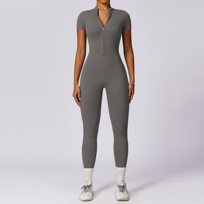 Zippered Short Sleeve Yoga Jumpsuit for Women for Fitness Gym and Everyday Wear High Performance Bodysuit 8305