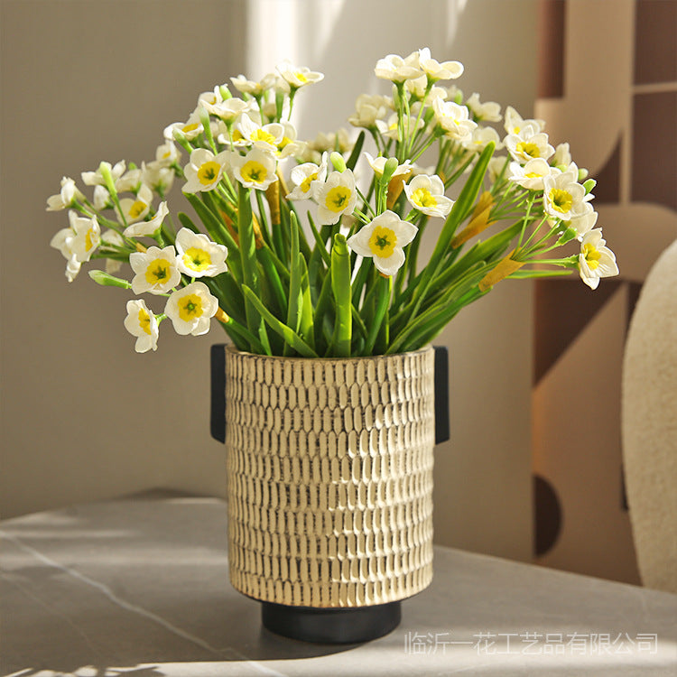 Modern Minimalist Artificial Narcissus Flower Bouquet - Luxurious Faux Floral Arrangement for Living Room or Dining Table Decor