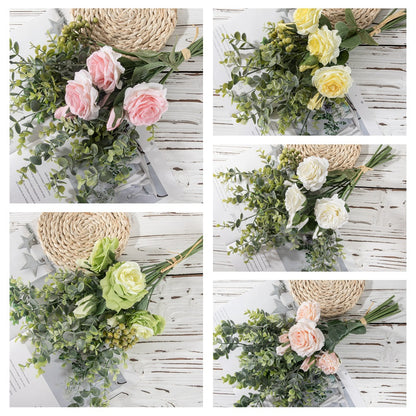 Elegant Handheld Floral Wall Decor with Artificial Roses and Eucalyptus – Perfect for Home Decor and Weddings (Model DY1-2300Y)