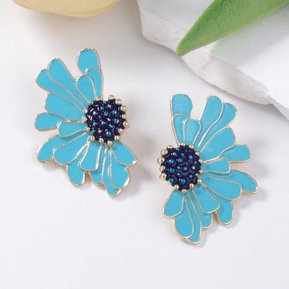 Alloy Enamel Floral Earrings - Stylish and Simple Flower Studs for a Fresh Accessory Look