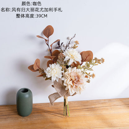 Elegant Artificial Eucalyptus and Grandiflora Flower Bouquet - Perfect for Home Decor, Weddings, and Wall Art CF02010