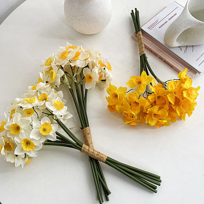 Elegant Faux Daffodil Bouquet - Lifelike Plastic Flower Arrangement for Dining Table and Living Room Decor