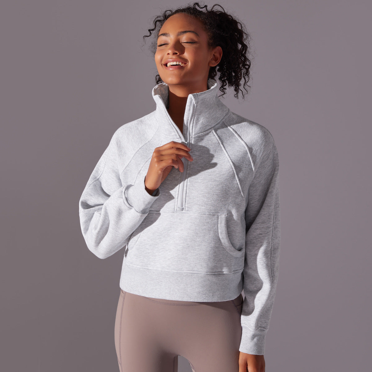 Cozy Half Zip High Neck Yoga Sweatshirt with Thumb Holes for Running Cycling and Fitness Activities