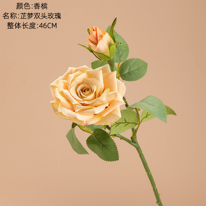 Lifelike Green Single Stem Double-Headed Rose Artificial Flower - Perfect for Wedding Decor and Home Accents (Model INSMW31586)