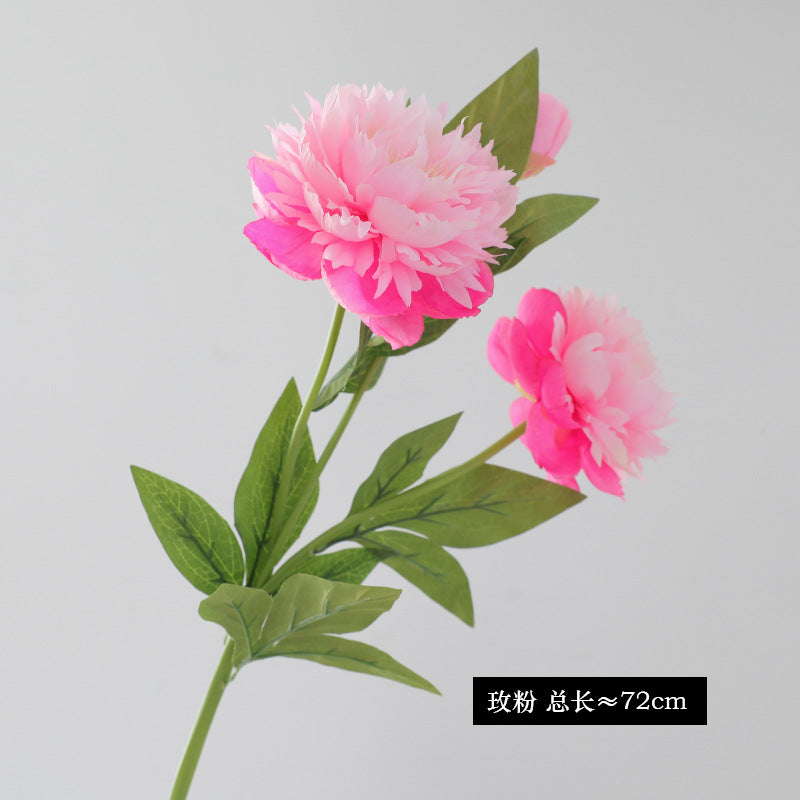 Elegant European-Inspired Single Stem 3-Head Peony Faux Floral Arrangement for Home and Outdoor Décor, Perfect for Event Styling and Photography