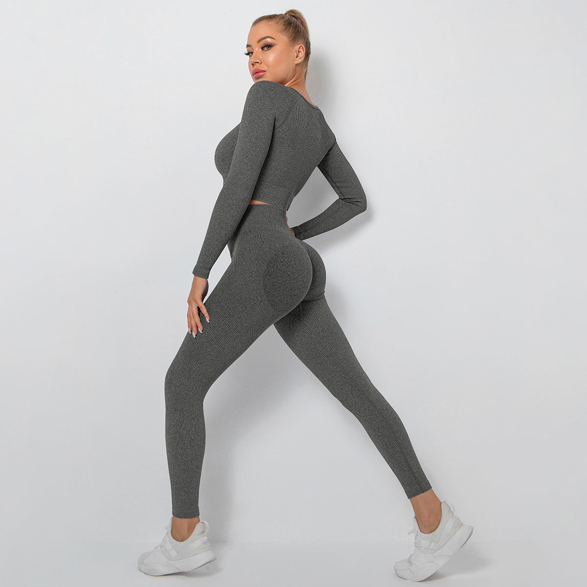 Seamless Yoga Outfit Set for Women Sweat Wicking High Waisted Leggings Long Sleeve Sport Top for Peachy and Comfort in Every Workout