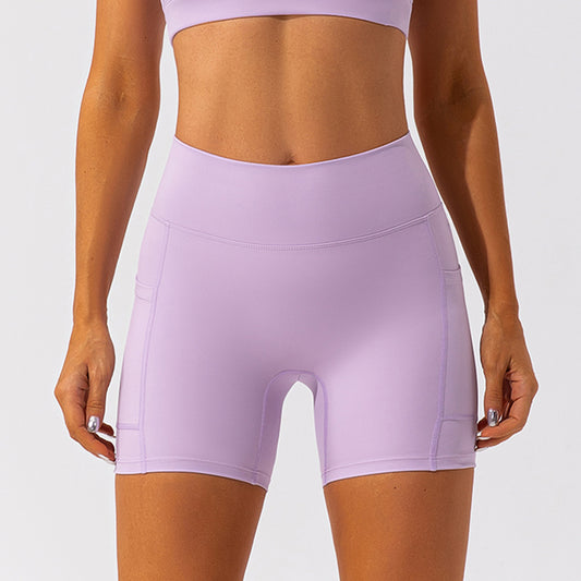 High Waisted Quick Dry Yoga Shorts with Pocket Flattering Butt Lift for Women's Running and Fitness