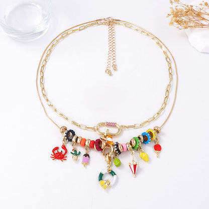 Chic Double Layer Chain Necklace with Geometric Animal Pendant - Stylish Alloy Design for Women