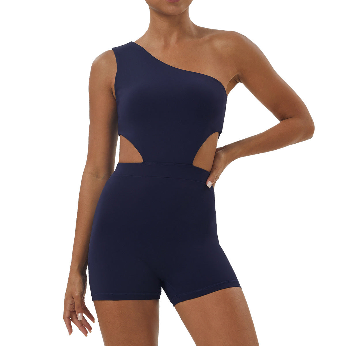 Asymmetrical Yoga Jumpsuit with Shaping Shorts for Indoor Workouts and Fitness Training