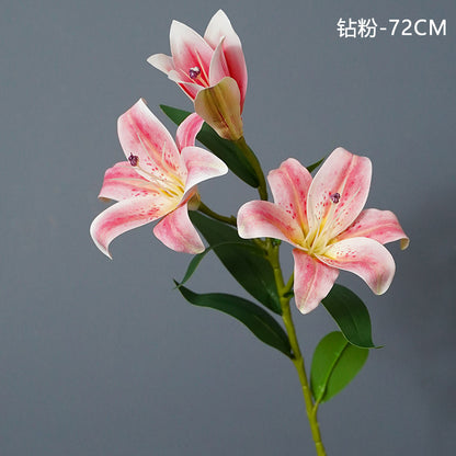 3D Artificial Lilies - Luxurious Home Décor, Elegant 3-Stem Floral Arrangement for Weddings and Celebrations