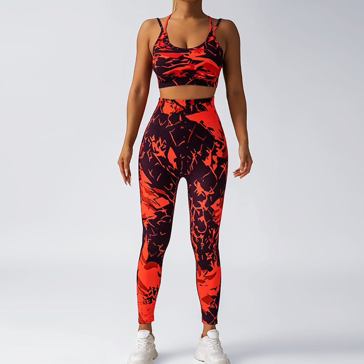 Tie Dye High Waisted Leggings and Sports Bra Set for Women Outdoor Yoga Apparel with Supportive Fit and Print