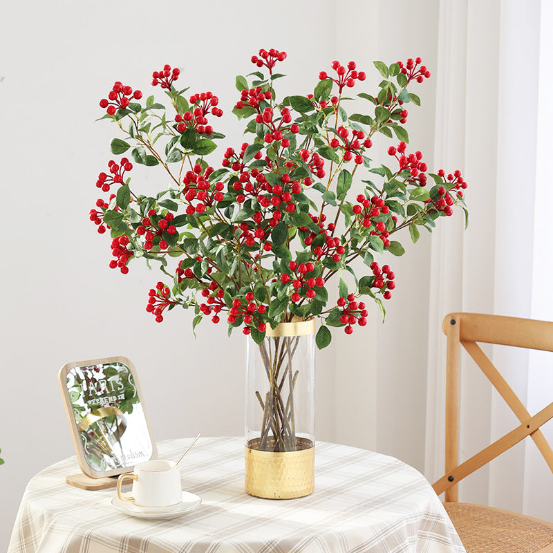 Realistic Green Plant with Decorative Red Berries and Leaves – Elegant Holly Fruit Home Décor for New Year Celebrations and Prosperity Decoration