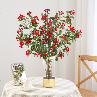 Realistic Green Plant with Decorative Red Berries and Leaves – Elegant Holly Fruit Home Décor for New Year Celebrations and Prosperity Decoration