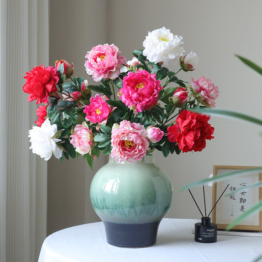 Elegant Three-Headed Fake Peony Flowers for Home Decor - Stunning Faux Floral Arrangements for Weddings, Celebrations, and Photography Props