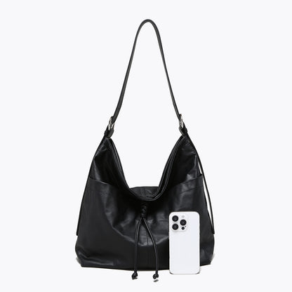 Luxurious Lazy Chic Genuine Leather Tote Bag with Bow Tassel Spacious Shoulder Bag for Everyday Use