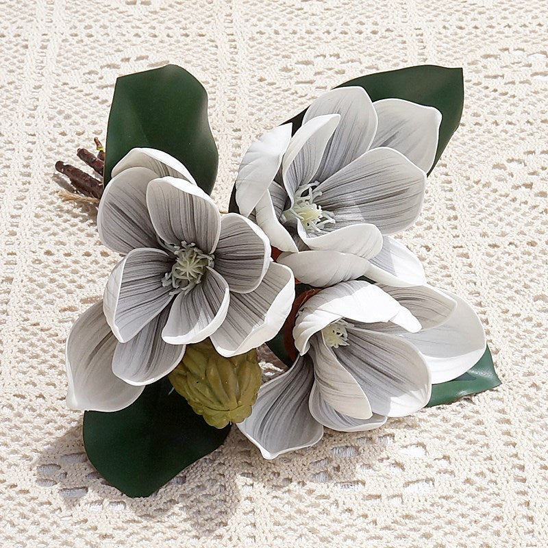 Elegant Hand-Painted Classic 4-Stem Artificial Magnolia Flowers - Perfect for Home Décor, Hotels, Weddings, and Photography - Realistic Floral Arrangement for Lasting Beauty